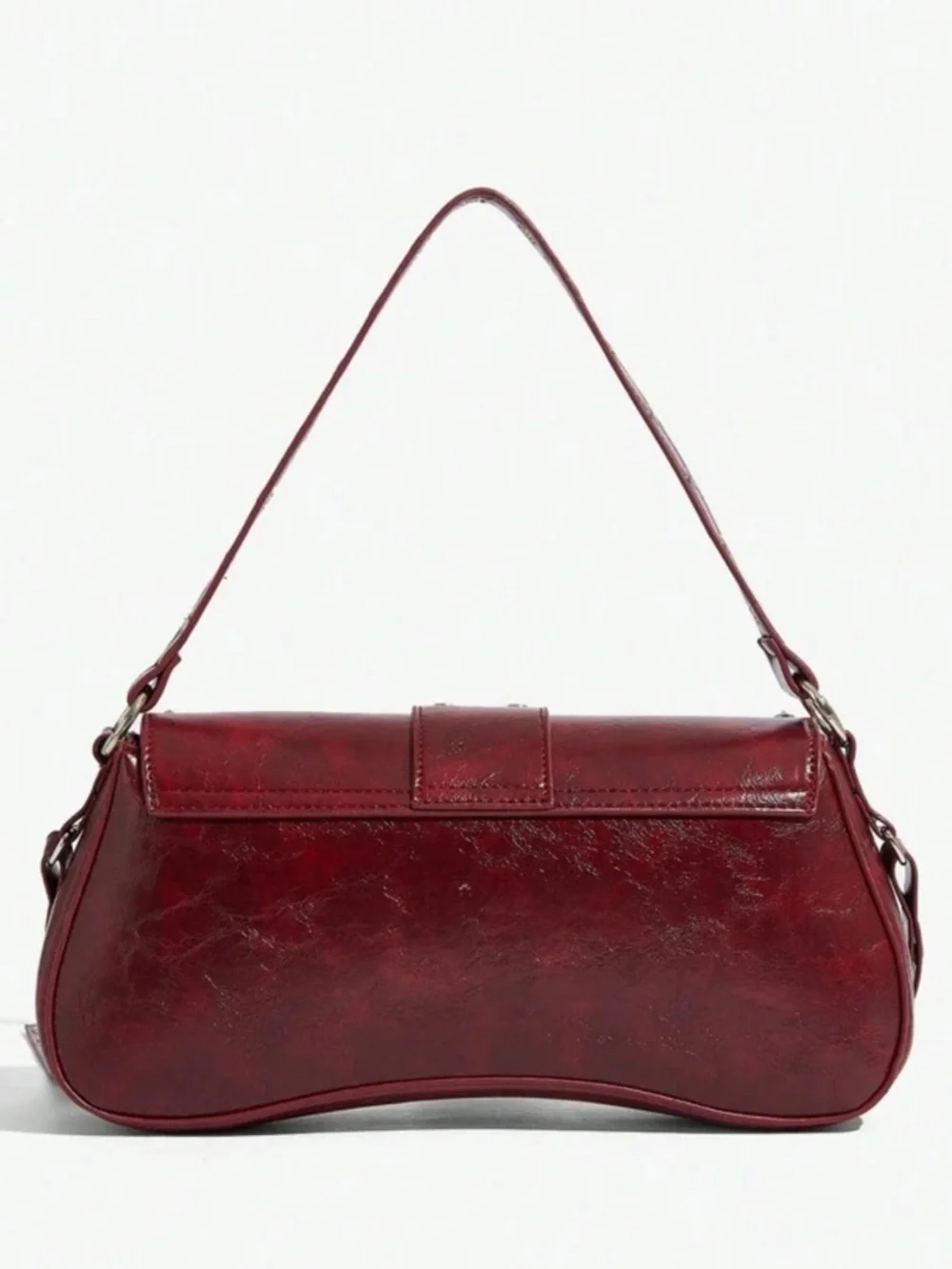 Burgundy Studded Buckle Shoulder Bag – Y2K Vintage Edgy Mini Handbag - Picture 4 of 8